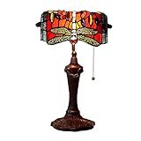 WLJBD Mini-Nachttischlampe, rotes Libelle Tiffany-Stilbanker-Schreibtisch-Licht E27 H: 16.1inch for Indoor-Tischbeleuchtung-rot (Color : Red)