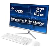 Lautloser All-in-One PC 68,58 cm (27 Zoll) - CSL Unity F27W-GLS / 1000GB SSD / 16GB DDR4-RAM / Win10 Home - Silent-PC AIO mit Intel Celeron N4120 CPU 4X 2600MHz, AC WLAN, USB 3.1, Win 10, weiß