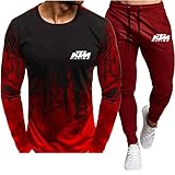 CFRSANM Sweatshirts Kapuzenpulli, K_T-M Herren Sportbekleidung Anzug, Langarm Pullover Sweatshirt + Sporthose, Beiläufig Männer Sport T-Shirt,Red 02,L/Larg