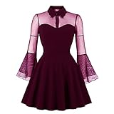 Gothic Kleider Damen Karneval Hexenkleid Rockabilly Kleid Vintage Lange Ärmel Partykleid Casual Punk Swing Kleid Damen 50s Cocktailkleid Große Größe Mode Elegant Blusenk