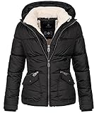 Navahoo Damen Winter Stepp Jacke Parka Winterjacke Steppjacke warm Tedyfell B672 [B672-Mega-Schwarz-Gr.M]