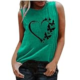 Basic Unterhemden für Damen, Workout, Yoga, Shirt, ärmellos, Rundhalsausschnitt, lockere Passform, Komfort, Fitness, Fitnessstudio, Tank-Top, Damen, leger, athletisch, Uk096green, XXL