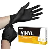 OKIAAS Einweghandschuhe Schwarz L, Vinyl Einmalhandschuhe Puderfrei, 5 mil, 50 Stück Tattohandschuhe Latexfrei Handschuhe Einweg für Kochen, Grill,