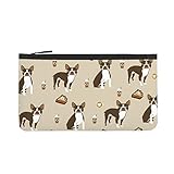 Brauner Boston Terrier Hund und Kaffee Geldbörse Leinen Geldbeutel Frauen Lange Geldbörse Damen Geldbörse Clutch Halter Etui Reißverschluss Lange Geldbö