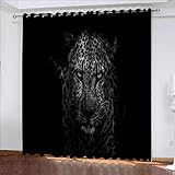 LIUBAOBEI verdunkelungsvorhang kinderzimmer Tiger, schwarz und weiß, 3D Druck weich Polyester Stoff 2 Stück Lichtundurchlässige Vorhänge Wärmeisolierend Schallschutz mit Ösen 264x242cm Wohnzimmer Dek