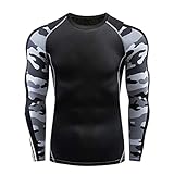 Herren Kompressionsshirt Langarm Funktionsshirt Schnelltrocknend Atmungsaktiv Lauf Sportshirt Rundhals T-Shirt Longlseeve Outdoor S