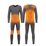 scosao Elektrische Heizung Thermounterwäsche für Damen Funktionsunterwäsche Warm Skiunterwäsche Lange Thermo Unterwäsche Set Winter Thermowäsche Unterhemd + Unterhose mit 3 Temperatur,Gray,3XL