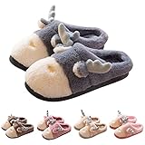 Unisex Pantoffeln Damen Winter Hausschuhe Herren Warm Geweih Plüsch Süß Tiere Rutschfeste Slippers Pantoletten Mit Fell Schlappen Geschlossen Kuschelig