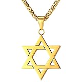 U7 Magen David Schmuck Hexagramm Davidstern Anhänger Halskette 18k vergoldet 55+5cm/3mm Weizenkette Männer Jungen Symbol des Judentums Schmuck Geschenkidee für Geburtstag