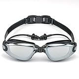 Professionelle Taucherbrille für Erwachsene mit einteiligen Ohrstöpseln, galvanisierter, beschlagfreier und wasserdichter Schwimmbrillen,Silikon-Schwimmbrille verstellbarer rutschfester Spiegelgü