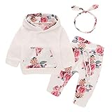 EDOTON Baby Mädchen Outfit 2 Stücke Set Gestreifte Blumen Hoodies mit Tasche Top + Lange Hosen Sweatshirt Outfit Kleidung (100/12-18 Monate, Blume)