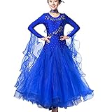 NNAA Tanzkleider Standard Für Frauen Langarm Ballroom Dance Dress Glattes Walzer Kleid Salsa Kleid Standard Tanzkleid Große Schaukel,Royal Blue,S