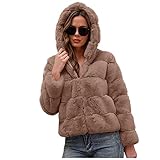 RMBLYfeiye Damen Winter Fleecejacke Kurz Kapuzenmantel mit Reißverschluss Einfarbig Hoodie Kapuzenjacke Frau Faux Fur Pelzmantel Warm Mode Fellmantel Wollmantel Casual Sweatshirt Jack