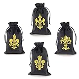 Cekell 4Pcs Elegante Samt-Tarot-Taschen mit Fleur-de-Lis (Iris) Symbolen. Wahrsagetaschen für Orakelkarten, Würfel, Kristalle. Geschenkbeutel mit Kordelzug für Schmuck und kleine Geg