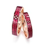 ANAZOZ Echtschmuck 2 stück Paarring 18K / 750 Rosegold Weizenemail rot bicolor Solitär Verlobungsring Hochzeitsring Brilliant Freundschaftsringe 0.004ct Diamant Damen: 50 (15.9) & Herren: 61 (19.4)