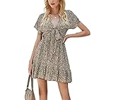 Zhigua Kleid Damen Sommer Sexy Tiefer V-Ausschnitt Rüschen Blumen Damen Strandkleid Urlaub Süß Date Elegantes Neue Damen Kurzes Kleid B-Green XXL