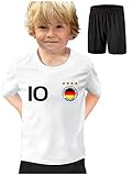 DE FANSHOP Deutschland Trikot mit Hose & GRATIS Wunschname + Nummer #D8 2021/2022 EM/WM Weiss - Geschenk für Kinder Jungen Baby Fußball T-Shirt p