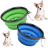 Hundenapf, Faltbare Reiseschale, Auslaufsicher Trinknapf, Reisenapf Hund, Auslaufsichere Hundenäpfe, mit Karabiner, Wassernapf für Hunde und Futternapf Hund (2 pcs)