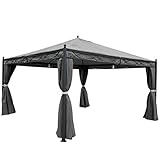 Mendler Pergola Cadiz, Garten Pavillon, stabiles 7cm-Gestell mit Seitenwand + Moskitonetz - grau 4x4