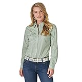 Wrangler Damen Langarmshirt Western Snap Shirt, Grün gestreift, Groß
