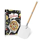 FINEW Pizzaschieber Pizzaschaufel, Pizza Schieber mit Zwei Abnehmbarer Holzgriff, 90cm Pizzaheber für Pizzastein, Gasgrill und Backofen - Stabiler Pizza Schaufel Fläche 35 cm x 30,5