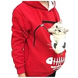 Allence Große Größen Damen Pullover Kapuzenpullover mit Katzen Hund Tasche Hundetasche Katze Sweatshirt Pulli Hoodie Kapuze Katzenpulli Beutel Langarm Herbst W