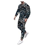 Sets für Herren HJHGJ Floral Printed Long Sleeve Crewneck Blusen und Concolorous Long Drawstring Elastic Waist Pants Polyester Loose Baggy Comfortable Athletic Gym Sets, mehrfarbig, XL