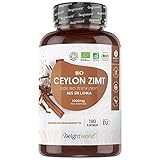 BIO Ceylon Zimt Kapseln - 1000mg reines Bio Ceylon Zimt Pulver je Tagesmenge - 180 Kapseln für 3 Monate - 100% natürlicher Zimt aus Sri Lanka - Laborgeprüft, Vegan & Ohne Zusatzstoffe - C