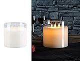 Britesta LED Kerze im Glas: LED-Echtwachs-Kerze im Windglas mit 3 beweglichen Flammen, weiß (LED Kerze im Glas groß)
