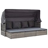 pedkit Gartenbett mit Dach Gemischt Lounge Loungeinsel Loungeliege Sofaset Gartenliege Gartenmöbel Rattan Lounge Sunbed Liege Grau 200 x 60 x 124 cm Poly R