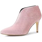 Allegra K Damen V Ausschnitt Spitze Zehen Absatz Stiefeletten, rose, 39 EU