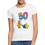 Spreadshirt Die Sendung Mit Der Maus 50 Jahre Jubiläum Luftballons Frauen T-Shirt, L, Weiß