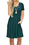 AUSELILY Dunkelgrün Kleider Damen Sommerkleid A Linie Kleid Casual Freizeitkleid Kurzarm Lose Fit M