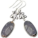 StarGems Picasso Jasper Katze Handgefertigte 925 Sterling Silber Ohrringe 6.35 cm D6886