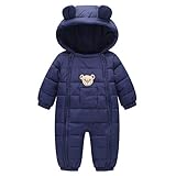 Baby Winter Overall Mit Kapuze Schneeanzüge Outfits Bär Strampler Jungen Mädchen Spielanzug Marine 6-12 M