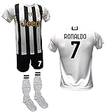 DND Di D'Andolfo Ciro Fußballtrikot Home Cristiano Ronaldo CR7, Shorts mit Aufdruck Nummer 7 und Stutzen, autorisierte Nachbildung 2020-2021 Größen für Kinder und Erwachsene, weiß, 8 J