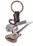 AuPra Schlüsselanhänger mit E-Gitarre, Leder, Geschenkidee für Damen und Herren, sicheres Haus, Rock-and-Roll-Musik-Schlüsselanhänger, Symbol für Mädchen, kleines Geschenk, Autoschlüsselanhäng