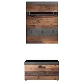 trendteam smart living Garderobe 2-teilige Set Kombination Indy, 80 x 192 x 37 cm Front Old Wood, Korpus und Absetzung Graphit Grau Matera mit viel S