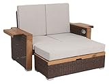 greemotion Rattan-Lounge Bahia Lanzarote, Sofa & Bett aus Polyrattan & Akazienholz, 2er Garten-Sofa mit Stahl-Gestell, Daybed zweigeteilt, b