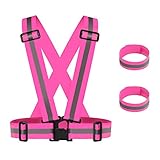Maotrade 1 Stück Warnweste Fahrad Hohe Sichtbarkeit und 2 Stück Reflektorband mit Klettverschluss Verstellbar Reflektorweste für Damen Herren Kinder Erwachsene Joggen Laufen M