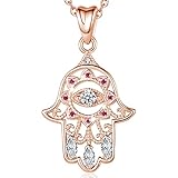 EUDORA 925 Sterling Silber Fatimas Hand Kette Hamsa Hand Halskette Blaue Böse Auge Viel Glück Klar CZ Vintage Anhänger Halskette, 18' Kette (Roségold)