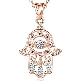 EUDORA 925 Sterling Silber Fatimas Hand Kette Hamsa Hand Halskette Blaue Böse Auge Viel Glück Klar CZ Vintage Anhänger Halskette, 18' Kette (Roségold)