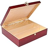 Creative Deco Rote Wein-Kiste aus Natürliches Kiefern-Holz | Wein-Box für 3 Flaschen mit Deckel und Verschluss | 35 x 30 x 10 cm | Perfekt für Lagerung, Dekoration oder als Geschenk-Holzk