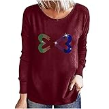 Oberteile Damen Lässiges buntes Liebes Herz Druck T Shirt Pulli Tops mit Rundhalsausschnitt und Langen Ärmeln Frühling Herbst Langarmshirts Basic All Match B