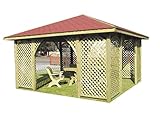 Stan-Wood GARTENLAUBE Holz PAVILLON MIT HOLZDACH 4m x 4m (äußer 4.45m)