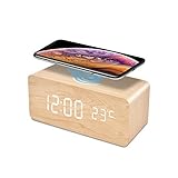 FiBiSonic LED Holz Wecker digital mit Temperaturanzeige, digital Uhr Holzwecker Tisch Design Wecker Dekoration Schlafzimmer Alarm Clock Bamb
