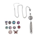 B Baosity Druckknopf Schmuck Snap Charms Halskette 18mm Anhänger mit Damen Click Button Druckknöpfe Metallknöpfe Strass-Knöpfe für Frauen Mädchen D