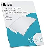 Ibico Laminierfolien, A3, 100er Pack, Leicht, Glänzend, Transparent, Folienstärke 2 x 75 mic, 627319