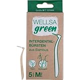 wellsamed wellsagreen Bambus Interdentalbürsten, nachhaltige Zahnzwischenraumbürsten mit Bambusgriff, Größe M (1,0 mm), umweltfreundlich und vegan, aus nachhaltig angebautem Bambus, 5 Stück