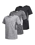 Boyoo Jungen Shirts 3er Pack Kinder Kurzarm Jersey Training Trikot Baumwolle Tee T-Shirt Short Sleeve Sportshirt,Schwarz/Hellgrau/Dunkelgrau,S(120)